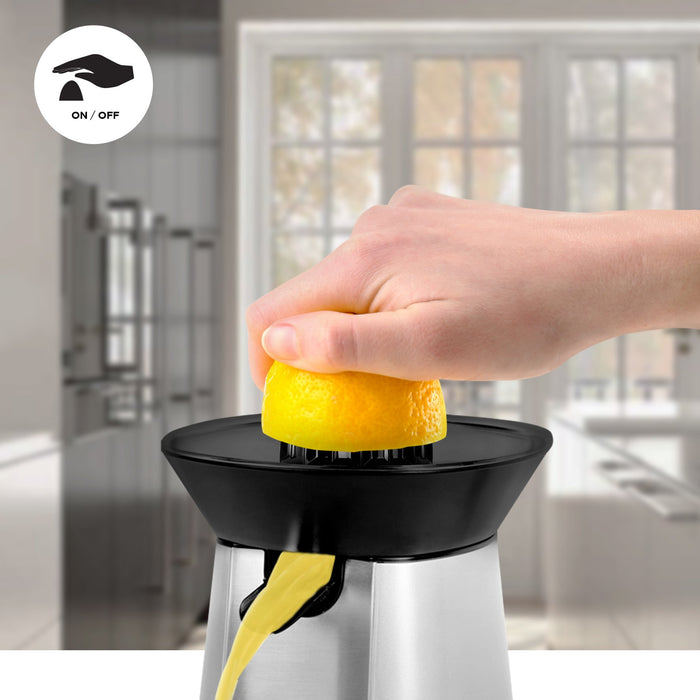 Duronic JE6 SR Presse-agrume électrique compact en inox de 100W - Bec verseur - 2 Cônes interchangeables - Idéal pour jus d'agrumes, citrons et oranges