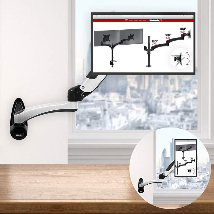 Duronic DM65W1X2 Support Mural d'écran PC | Mécanisme à gaz | Ajustements à la volée | Compatibilité avec moniteurs VESA 75/100 | Revêtement en Chrome | Fixation au Mur | Passe câbles Inclus