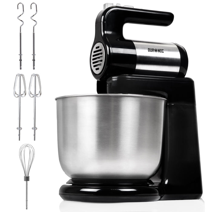 Duronic SM3 Batteur électrique sur socle de 300W avec bol de 4 litres 2 Batteurs 2 Crochets à pétrir 1 Fouet Idéal pour battre des œufs en neige préparer de la crème des génoises et gâteaux