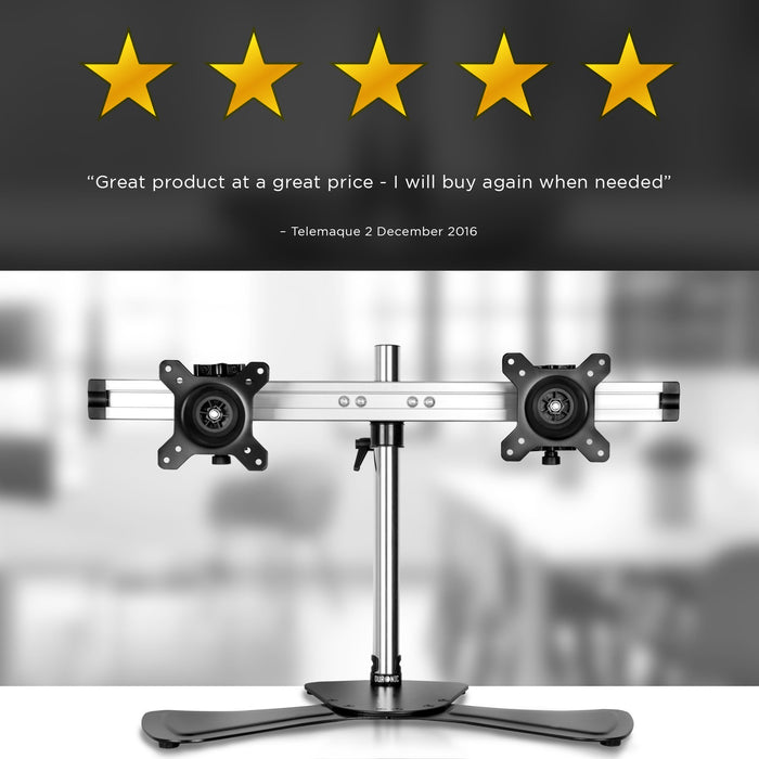 Duronic DM752 Support Double 2 écrans de PC sur Socle Hauteur Ajustable Rotatif et Inclinable Compatibilité avec Moniteur VESA 75/100 Potence et Bras en Aluminium Passe câble inclus
