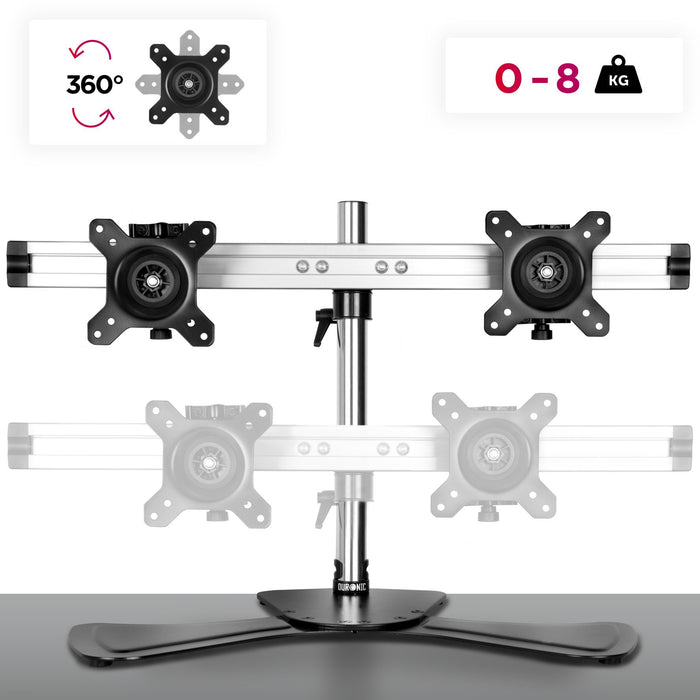 Duronic DM752 Support Double 2 écrans de PC sur Socle Hauteur Ajustable Rotatif et Inclinable Compatibilité avec Moniteur VESA 75/100 Potence et Bras en Aluminium Passe câble inclus