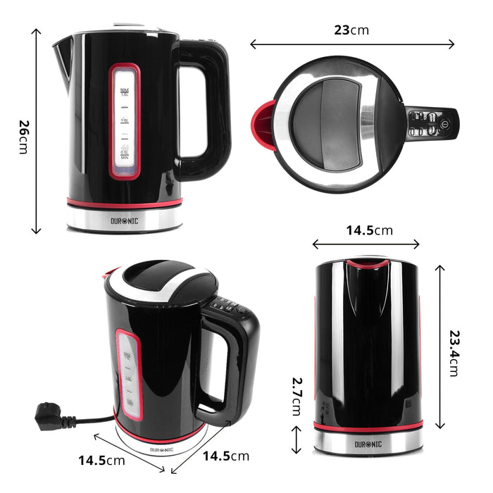 Duronic EK30 BK Bouilloire électrique 1,5L de 3000W Choix de la température 40° 60° 80° 100° Maintien au chaud Chauffe rapidement Thé café soluble chocolat chaud