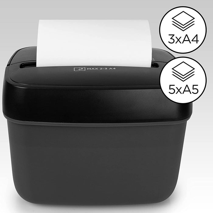 Duronic PS285 Destructeur de Documents 180W pour 3 Feuilles de Papier A4 Pliées en 2 | Micro coupe croisée | Réservoir de 5 L | Retour en arrière | Anti bourrage de Papier | En conformité avec le RGPD