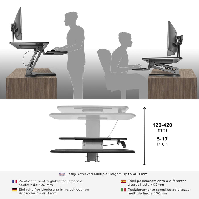 Duronic DM05D13 Poste/Station de travail assis-debout de 64 cm pour écran/clavier/souris - Hauteur ajustable de 12 à 40 cm pour travailler assis et debout - Compatible avec support de bureau Duronic