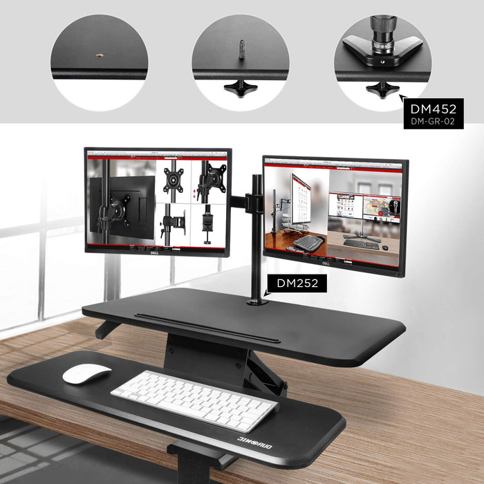 Duronic DM05D13 Poste/Station de travail assis-debout de 64 cm pour écran/clavier/souris - Hauteur ajustable de 12 à 40 cm pour travailler assis et debout - Compatible avec support de bureau Duronic