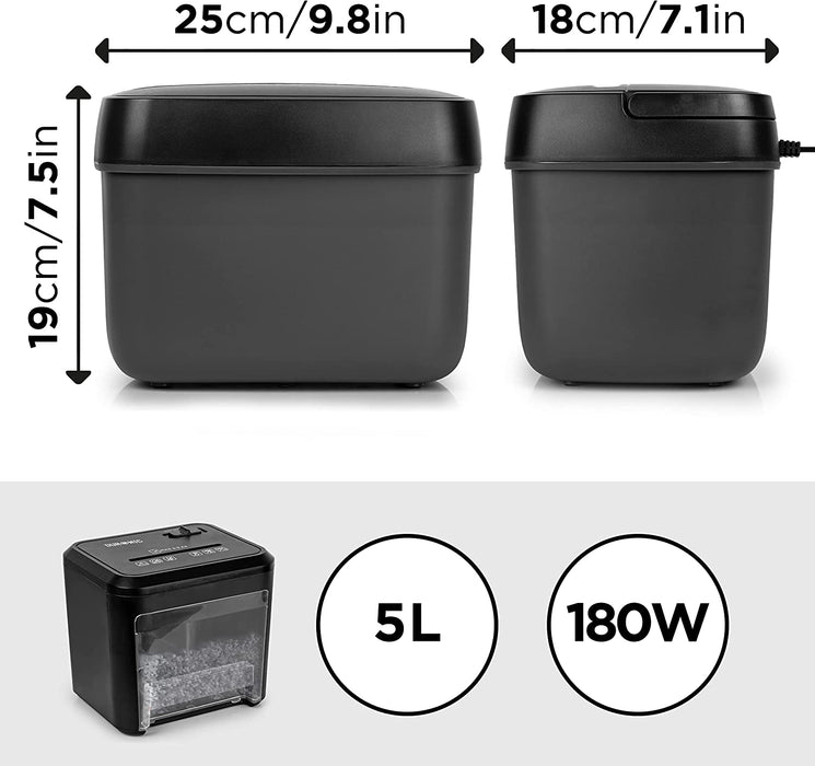 Duronic PS285 Destructeur de Documents 180W pour 3 Feuilles de Papier A4 Pliées en 2 | Micro coupe croisée | Réservoir de 5 L | Retour en arrière | Anti bourrage de Papier | En conformité avec le RGPD