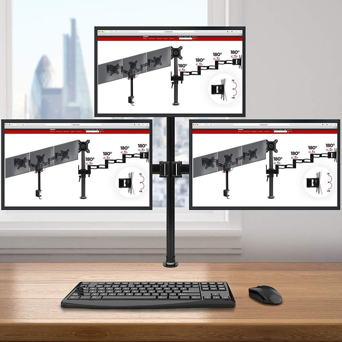 Duronic DM253 Support 3 écrans PC à Pince pour Bureau | Hauteur Ajustable | Rotatif/Inclinable/Pivotable | Compatibilité Universelle avec Moniteur d'Ordinateur LCD/LED VESA 75/100