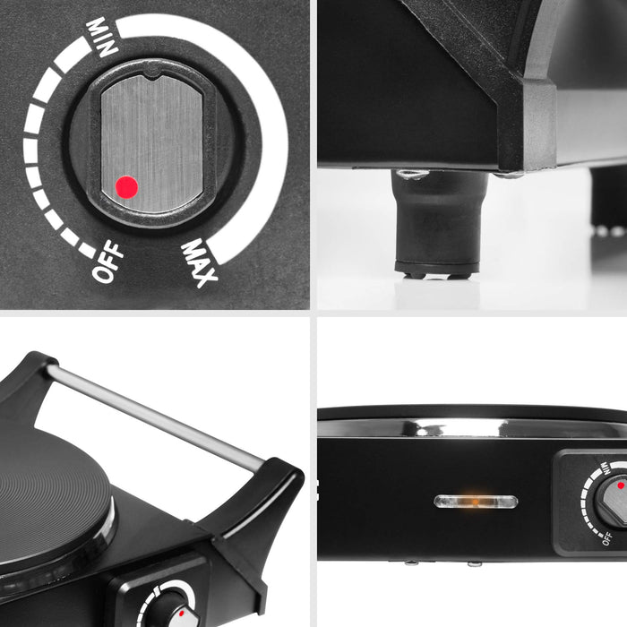 Duronic HP1 BK Plaque de cuisson chauffante électrique avec foyer en fonte de 20 cm | 1500W | Compacte et mobile | Poignées ergonomiques | Thermostat | Cuisinière pour camping, camping-car, caravane