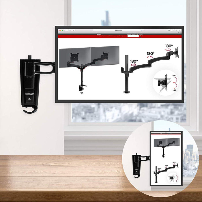 Duronic DM35W1X2 Support Mural pour écran de PC | Hauteur Ajustable | Inclinable/Rotatif | Compatibilité Universelle avec Moniteur dOrdinateur VESA 75/100 | Passe câble Inclus | Installation au Mur