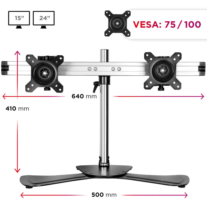 Duronic DM752 Support Double 2 écrans de PC sur Socle Hauteur Ajustable Rotatif et Inclinable Compatibilité avec Moniteur VESA 75/100 Potence et Bras en Aluminium Passe câble inclus