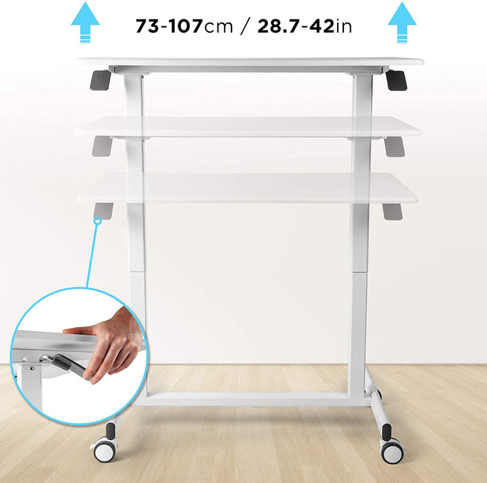 Duronic TM03T Poste de Travail mobile Assis-Debout Hauteur ajustable de 73 à 107 cm Surface de 88 x 50 cm Charge maximale de 15 kg Support à roulettes