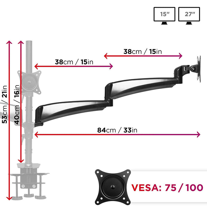 Duronic DM453 Support 3 Ecrans à Pince pour Bureau – Compatibilité VESA 75/100 – Hauteur Ajustable – Rotatif, Inclinable, Pivotable – Passe-câbles Inclus