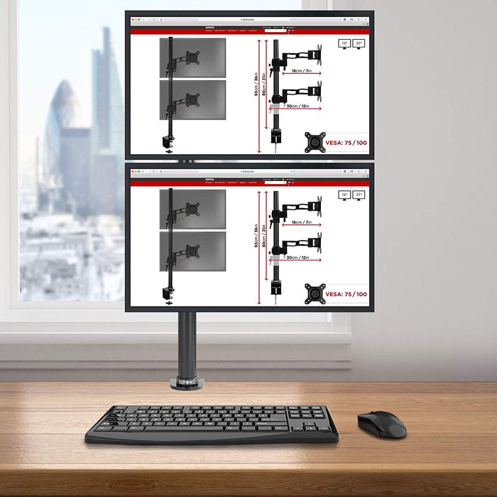 Duronic DM35V2X1 Support Vertical pour 2 écrans à Pince pour Bureau | Hauteur Ajustable | Inclinable/Pivotable | Compatibilité Universelle avec Moniteur VESA 75/100 | Aluminium | Passe câble Inclus