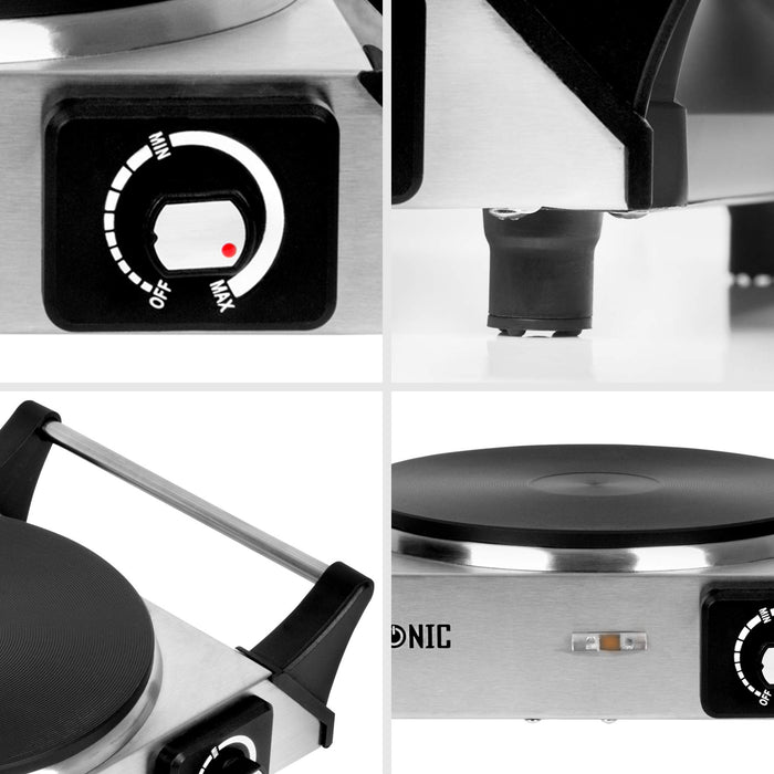 Duronic HP1 SS Plaque de cuisson chauffante électrique avec foyer en fonte de 20 cm | 1500W | Compacte et mobile | Poignées ergonomiques | Thermostat | Cuisinière pour camping, camping-car, caravane