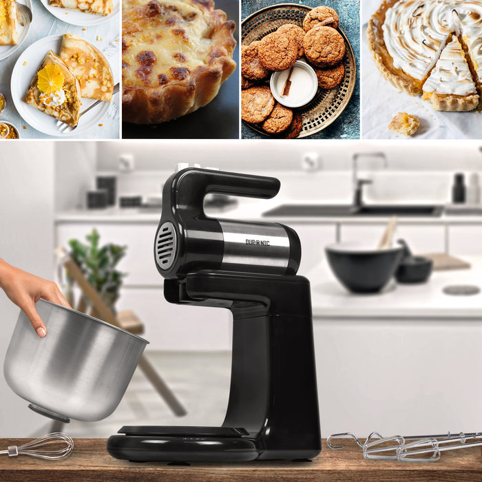 Duronic SM3 Batteur électrique sur socle de 300W avec bol de 4 litres 2 Batteurs 2 Crochets à pétrir 1 Fouet Idéal pour battre des œufs en neige préparer de la crème des génoises et gâteaux