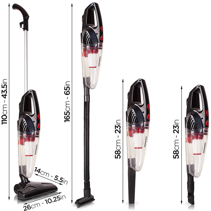Duronic VC8 BK Aspirateur Balai et à Main sans Sac Classe A + tête suceuse/Flexible/Brosse - Se converti en Quelques Secondes !