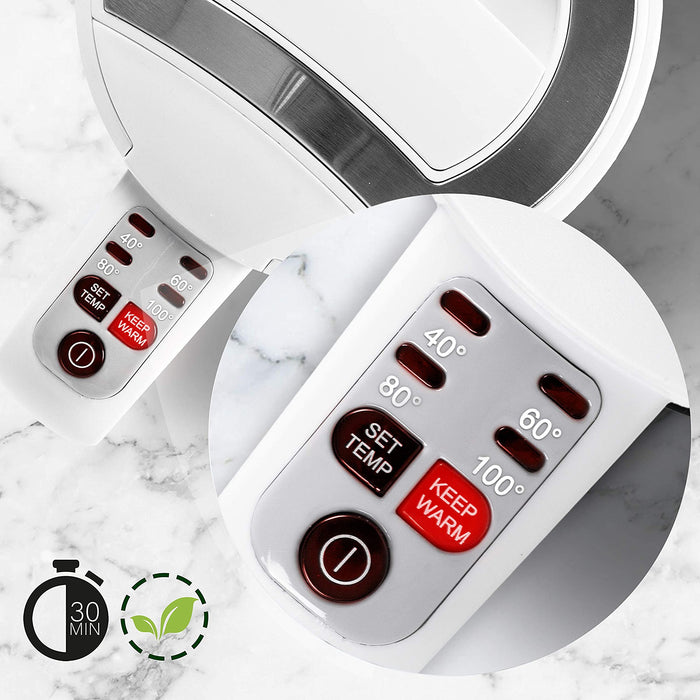 Duronic EK30 WE Bouilloire électrique 1,5L de 3000W Choix de la température 40° 60° 80° 100° Maintien au chaud Chauffe rapidement Thé café soluble chocolat chaud