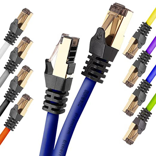Duronic CAT8 BE Câble Ethernet 10 M Bleu | S/FTP paire torsadée écrantée et blindée | Bande passante 2GHz / 2000 MHz | Transmission des données 40 Gigabits | Connecteurs RJ45 en or avec manchon