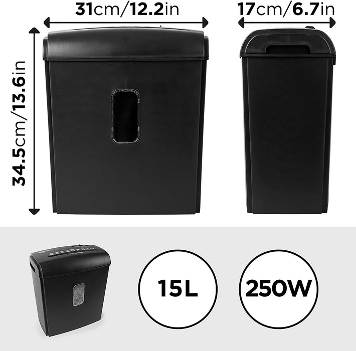 Duronic PS815 Destructeur de documents et cartes de banque | Coupe croisée | Capacité 8 feuilles | Corbeille de 15 L | Garantit conformité RGPD