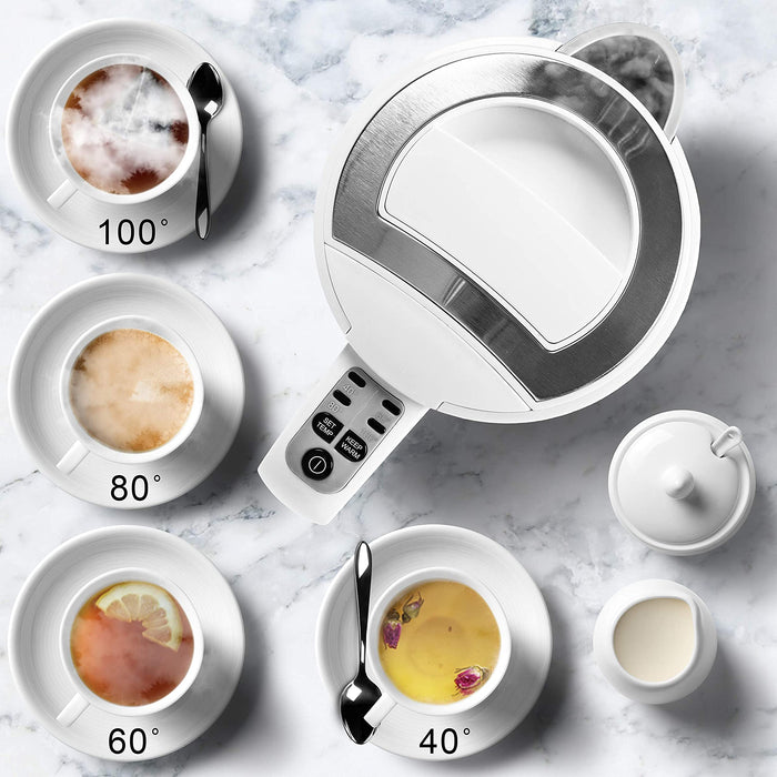 Duronic EK30 WE Bouilloire électrique 1,5L de 3000W Choix de la température 40° 60° 80° 100° Maintien au chaud Chauffe rapidement Thé café soluble chocolat chaud