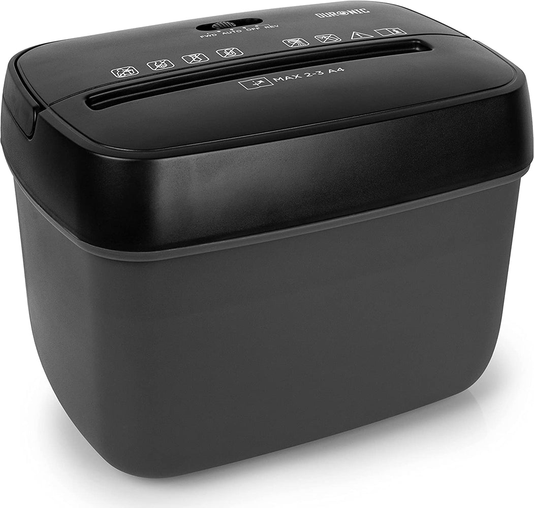 Duronic PS285 Destructeur de Documents 180W pour 3 Feuilles de Papier A4 Pliées en 2 | Micro coupe croisée | Réservoir de 5 L | Retour en arrière | Anti bourrage de Papier | En conformité avec le RGPD