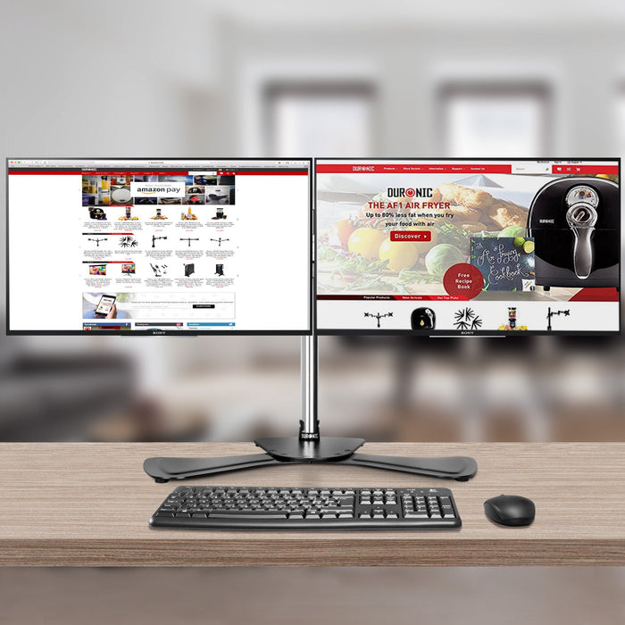 Duronic DM752 Support Double 2 écrans de PC sur Socle Hauteur Ajustable Rotatif et Inclinable Compatibilité avec Moniteur VESA 75/100 Potence et Bras en Aluminium Passe câble inclus