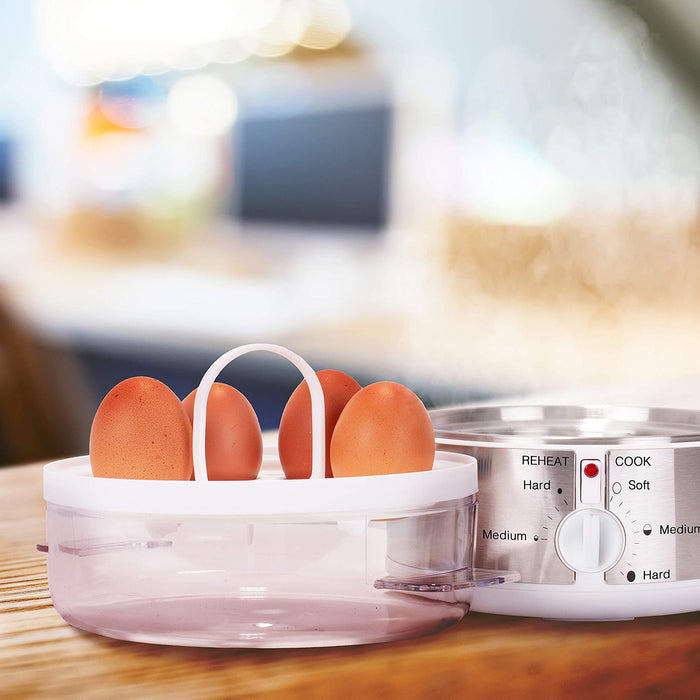 Duronic EB35 WE Cuiseur à oeufs De 1 à 7 oeufs Thermostat et minuteur pour obtenir oeufs durs ou mollets ou à la coque avec fonction dédiée pour préparer deux types de cuisson