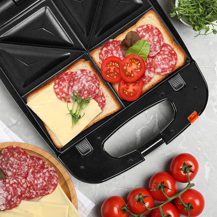 Duronic SWM60 Gaufrier, Toaster et Grill Electrique 3 en 1 – Plaques de cuisson antiadhésives détachables – 4 gaufres – 4 sandwichs ou toasts – Grill pour viandes et légumes – 1200W – Poignée thermo-isolante