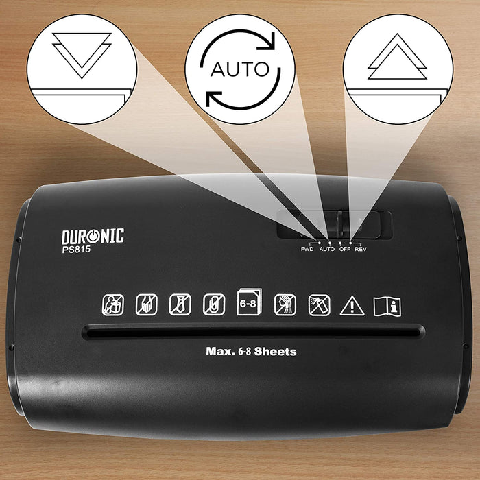 Duronic PS815 Destructeur de documents et cartes de banque | Coupe croisée | Capacité 8 feuilles | Corbeille de 15 L | Garantit conformité RGPD