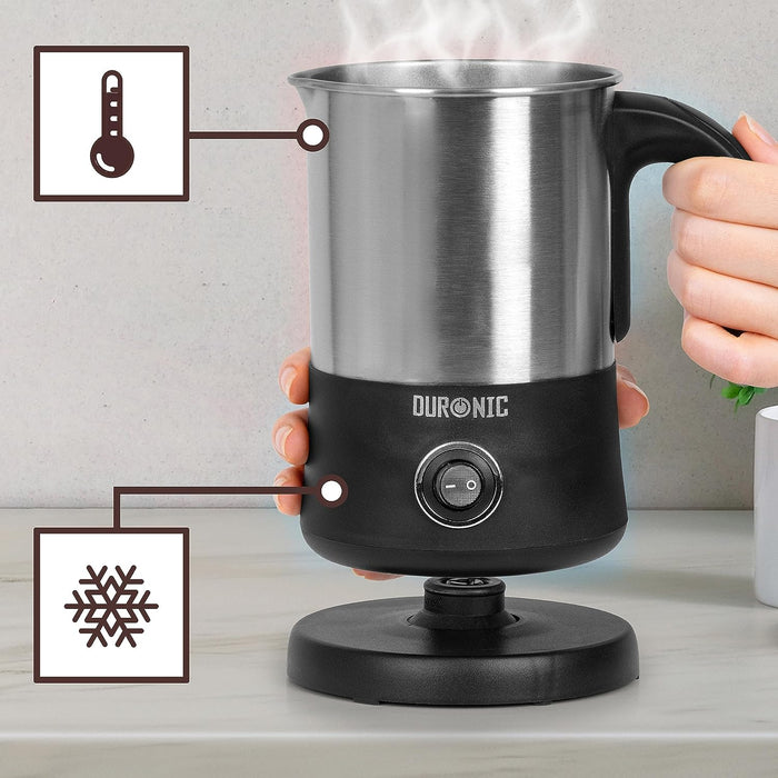 Duronic MF300 Mousseur à Lait électrique automatique 550W | Pour café cappuccino latte chocolat chaud thé | Mousse chaude ou froide et lait chaud | Capacité 400 ml | Pot en inox
