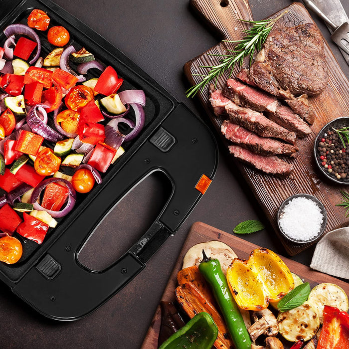 Duronic SWM60 Gaufrier, Toaster et Grill Electrique 3 en 1 – Plaques de cuisson antiadhésives détachables – 4 gaufres – 4 sandwichs ou toasts – Grill pour viandes et légumes – 1200W – Poignée thermo-isolante