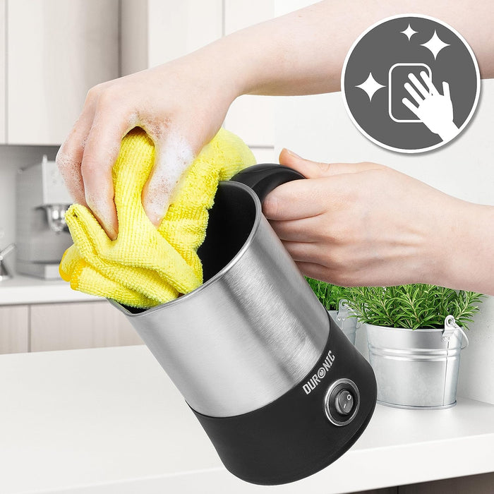 Duronic MF300 Mousseur à Lait électrique automatique 550W | Pour café cappuccino latte chocolat chaud thé | Mousse chaude ou froide et lait chaud | Capacité 400 ml | Pot en inox