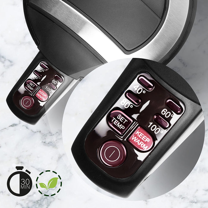 Duronic EK30 BK Bouilloire électrique 1,5L de 3000W Choix de la température 40° 60° 80° 100° Maintien au chaud Chauffe rapidement Thé café soluble chocolat chaud