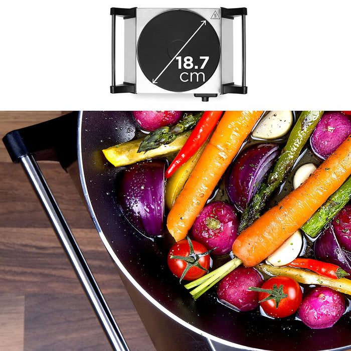 Duronic HP1 SS Plaque de cuisson chauffante électrique avec foyer en fonte de 20 cm | 1500W | Compacte et mobile | Poignées ergonomiques | Thermostat | Cuisinière pour camping, camping-car, caravane