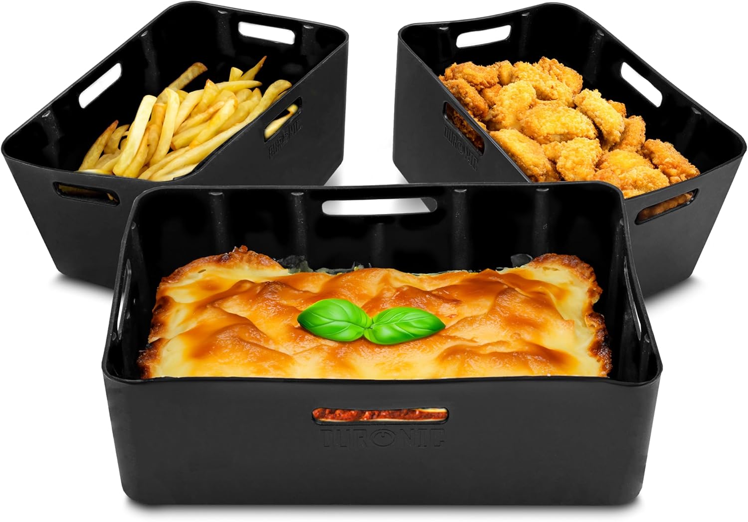 Plateaux Duronic AFL3 contenant des frites, des nuggets et un gratin