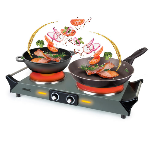 Duronic HP2 GG Plaque de cuisson électrique 2500W avec 2 foyers 20 et 15 cm Foyers en fonte 20 et 15 cm Réchaud avec thermostat réglable Poignées ergonomiques Pieds antidérapants Idéal pour camping