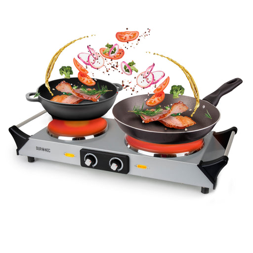 Duronic HP2 SS Plaque de cuisson chauffante électrique avec double foyer en fonte de 20 et 15 cm| 2500W | Compacte et mobile | Poignées ergonomiques | Thermostat | Camping, Camping-car, caravane