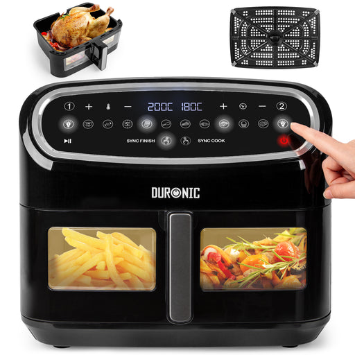 Duronic AF14 BK Friteuse à Air avec 1 grand tiroir de 10L inclus Airfryer avec 10 Programmes de Cuisson Préréglés Sans huile Gâteaux Poulet Rôtir Frites Déshydrater Réchauffer