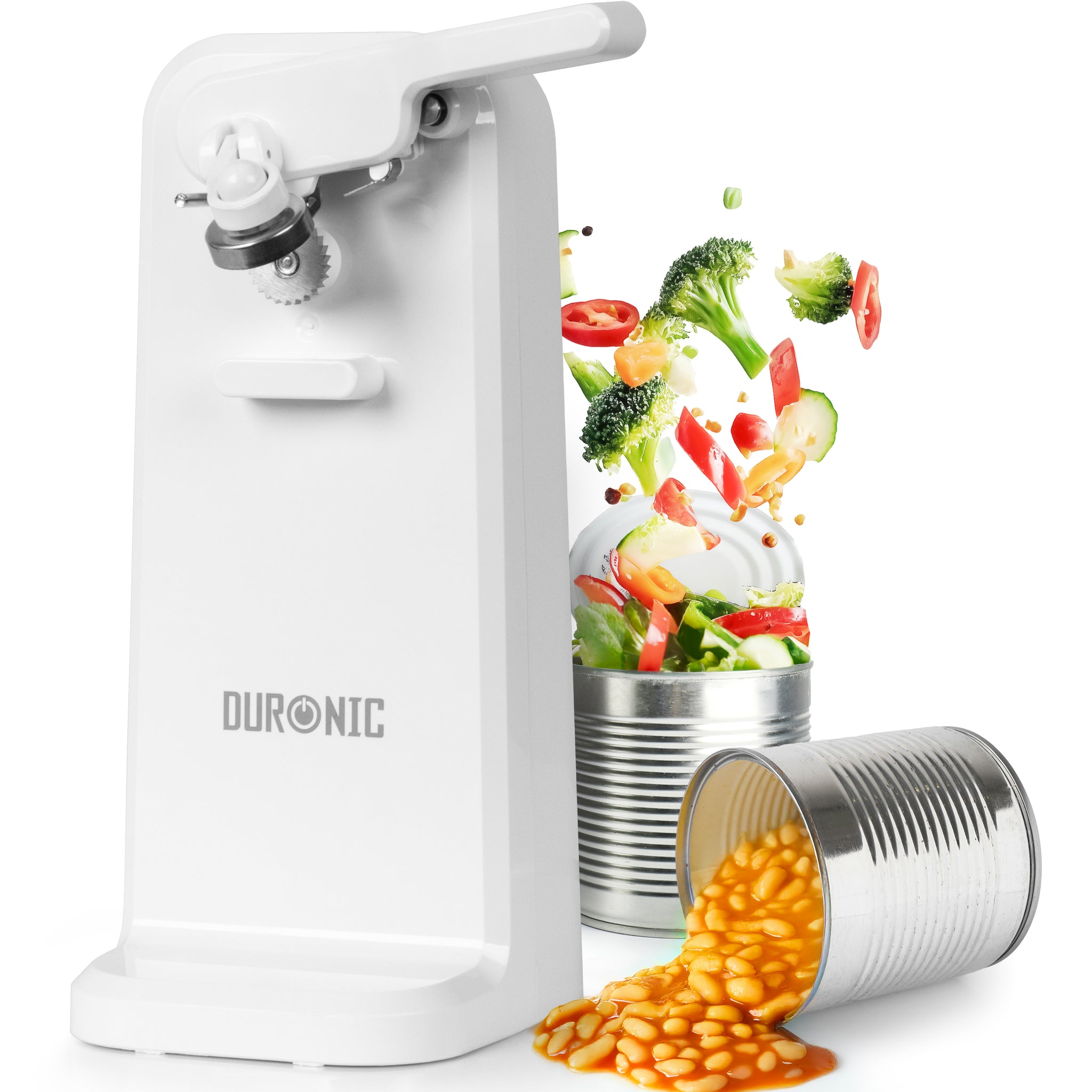 Duronic CO40 WE Ouvre-boîte électrique 50W Ouvre boîtes de conserve automatique Aiguiseur de couteaux Décapsuleur pour bouteille Permet de retirer les capsules des bouteilles et cannettes