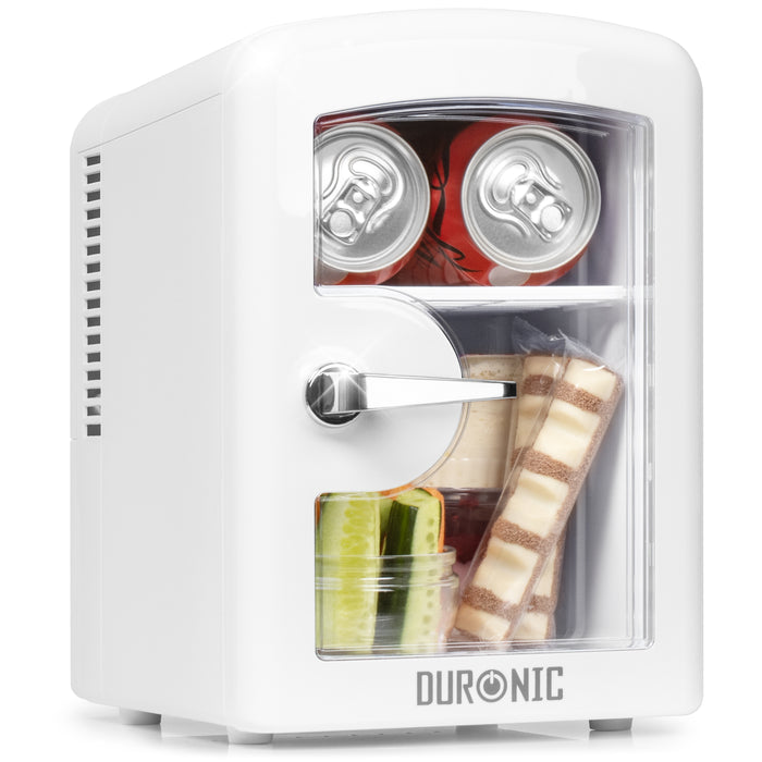 Duronic MFW4 WE Mini réfrigérateur 42W 4 litres Jusqu’à 6 cannettes Congélateur pour snacks boisson lait maternel cosmétique médicament Maintien au chaud Bureau chambre voiture camping bateau