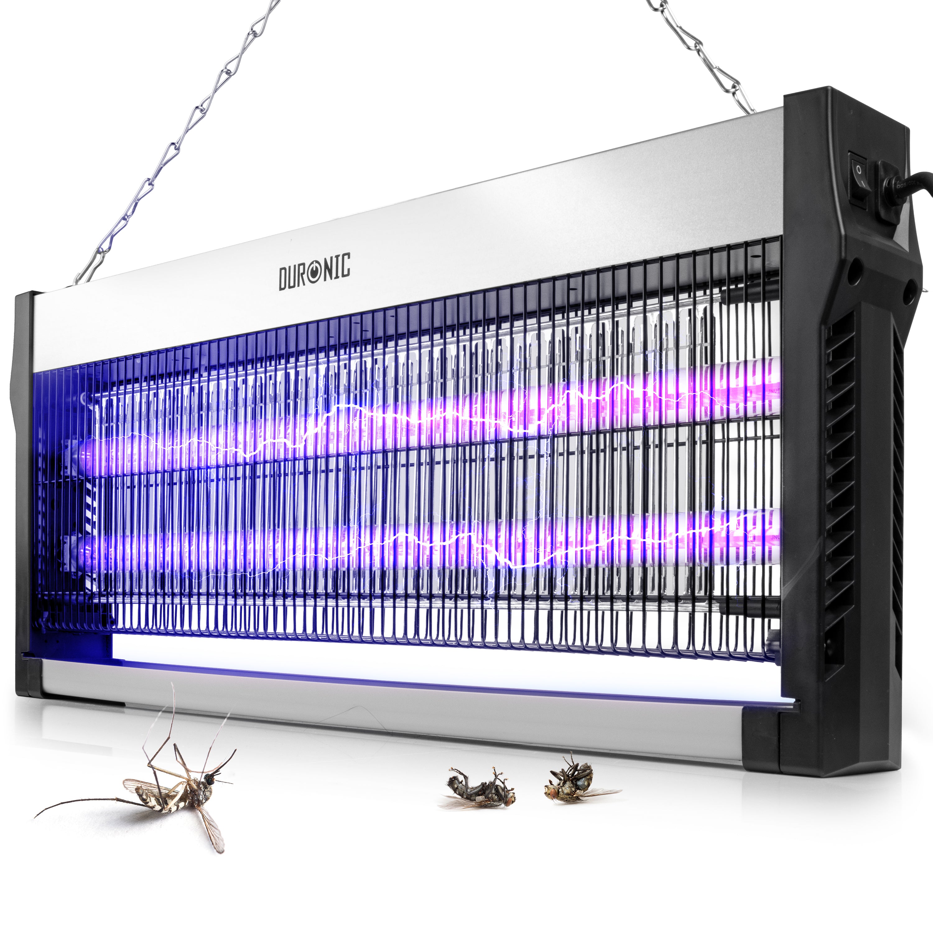Duronic FK2X10 Piège à insectes électrique 16W Zapper électrique UV Plateau amovible Chaîne de suspension Grande lampe anti mouches moustiques insectes moucherons Répulsif à insecte