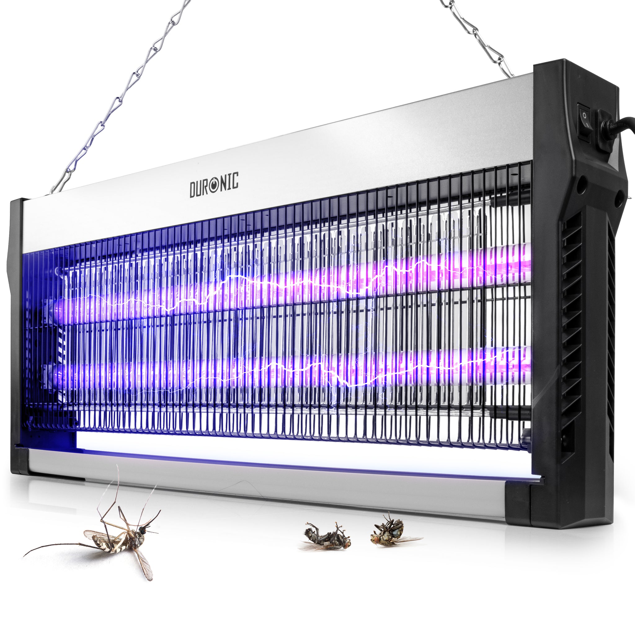 Duronic FK2X10 Piège à insectes électrique 16W Zapper électrique UV Plateau amovible Chaîne de suspension Grande lampe anti mouches moustiques insectes moucherons Répulsif à insecte
