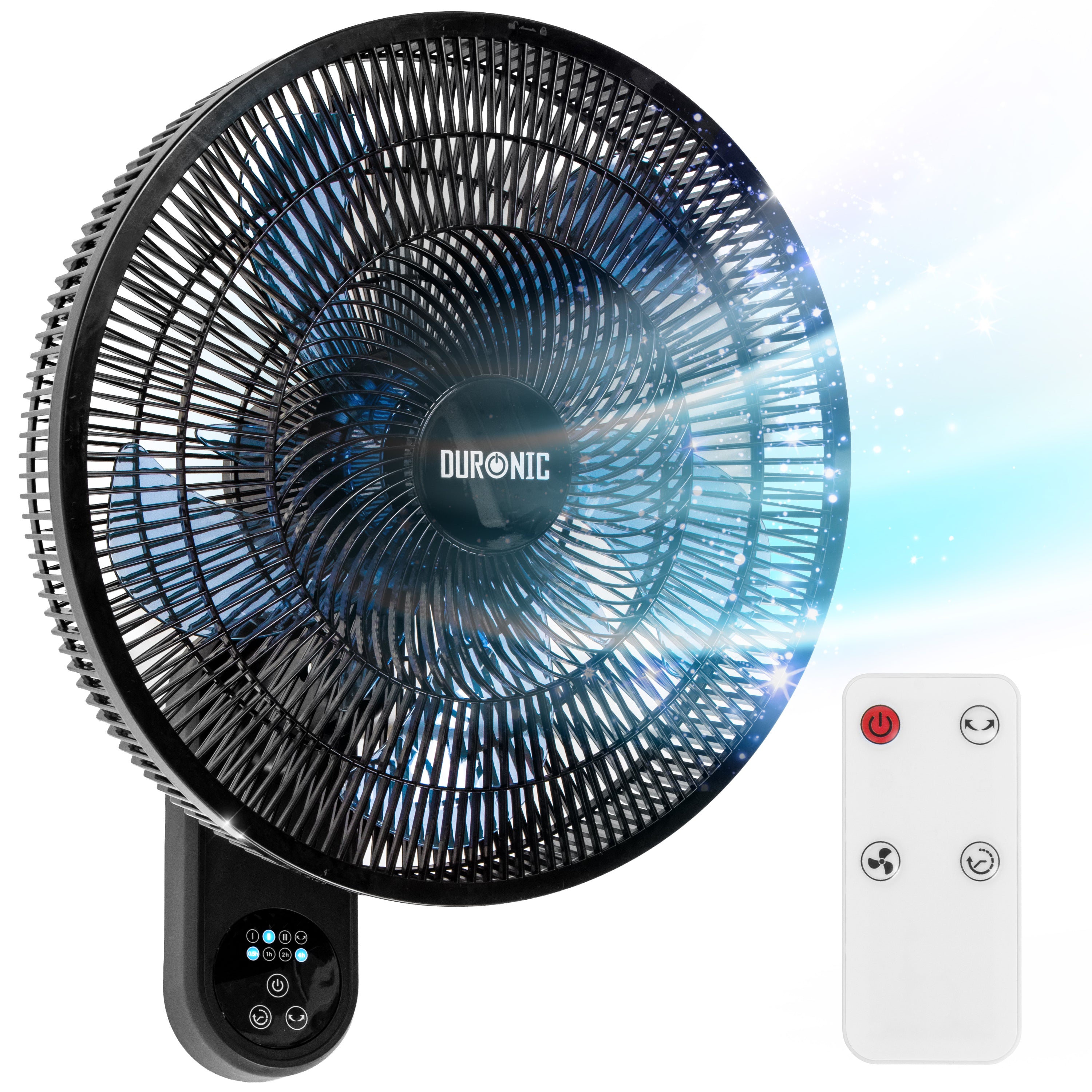 Duronic FN42 BK Ventilateur mural 50W Aérateur de 16 pouces 3 vitesses Minuterie Oscillation à 60° Télécommande incluse avec 5 mètres de portée Volume sonore 52,8 dB Montage facile