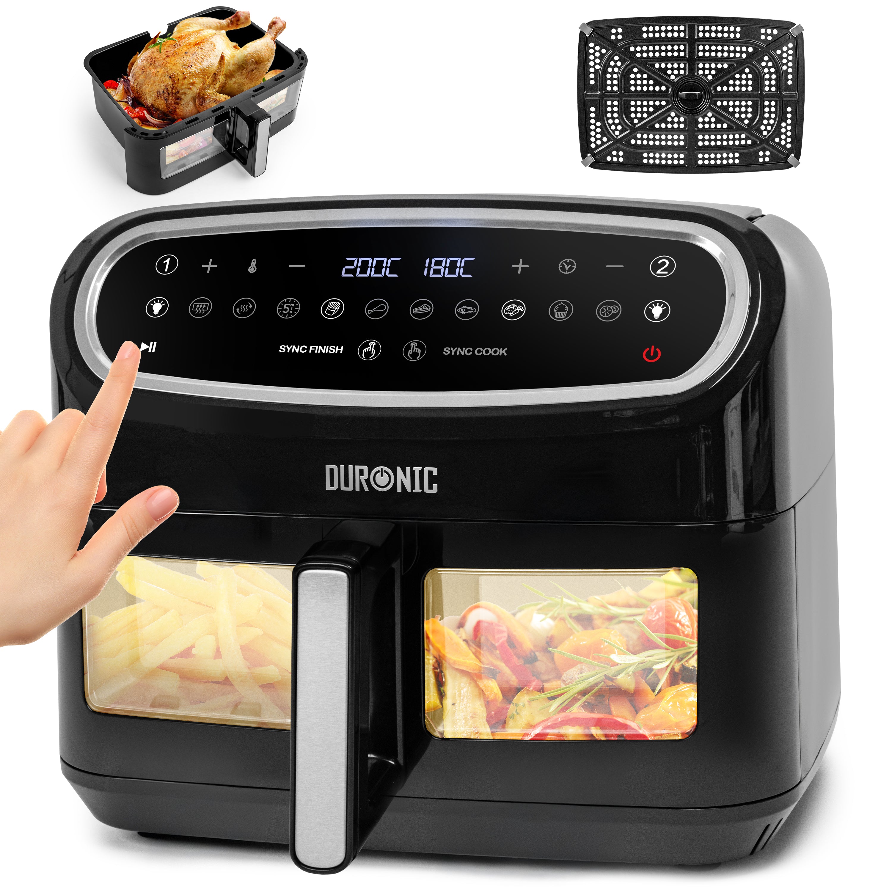 Duronic AF14 BK Friteuse à Air avec 1 grand tiroir de 10L inclus Air fryer avec 10 Programmes de Cuisson Préréglés Sans huile Gâteaux Poulet Rôtir Frites Déshydrater Réchauffer