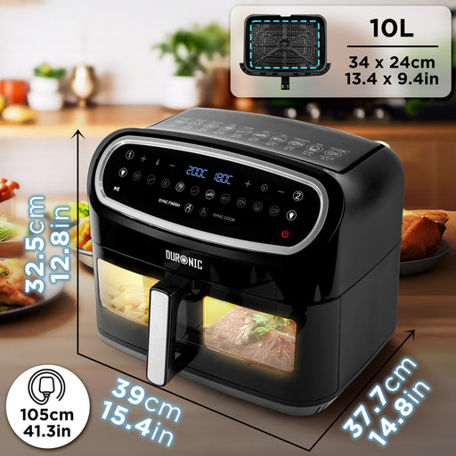 Duronic AF14 BK Friteuse à Air avec 1 grand tiroir de 10L inclus Airfryer avec 10 Programmes de Cuisson Préréglés Sans huile Gâteaux Poulet Rôtir Frites Déshydrater Réchauffer