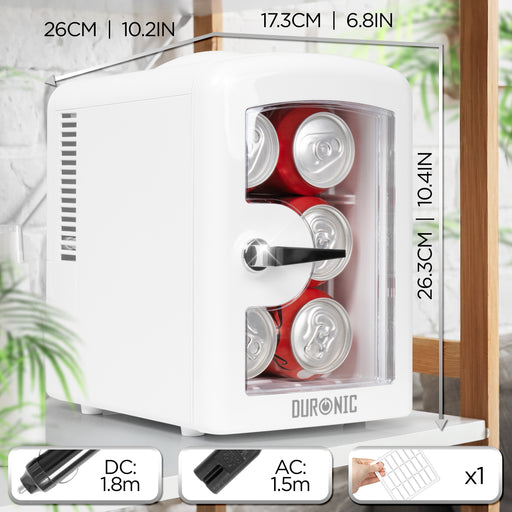 Duronic MFW4 WE Mini réfrigérateur 42W 4 litres Jusqu’à 6 cannettes Refrigerateur pour Snacks boisson lait maternel cosmétique médicament Maintien au chaud Bureau chambre voiture camping bateau
