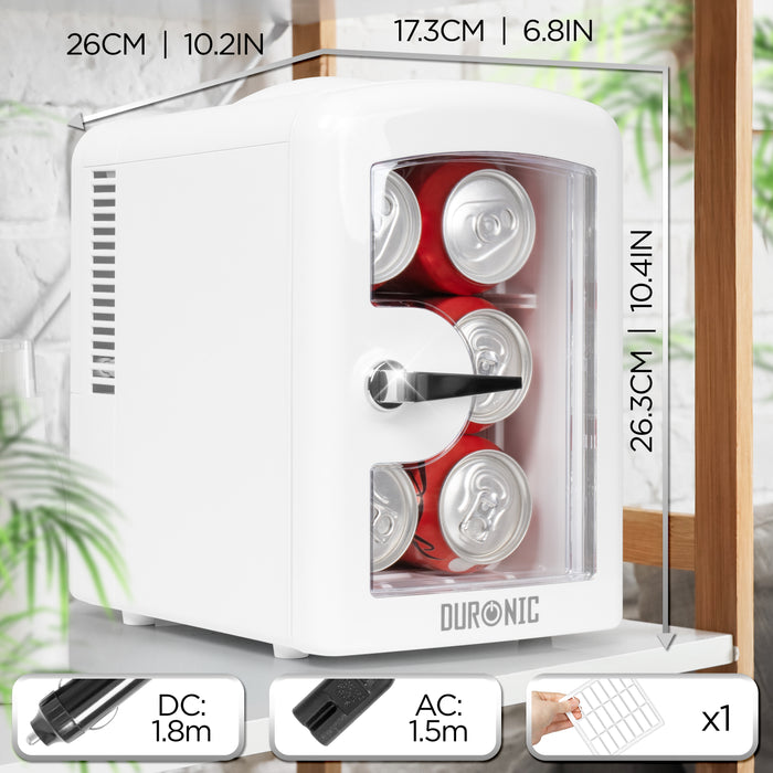 Duronic MFW4 WE Mini réfrigérateur 42W 4 litres Jusqu’à 6 cannettes Congélateur pour snacks boisson lait maternel cosmétique médicament Maintien au chaud Bureau chambre voiture camping bateau