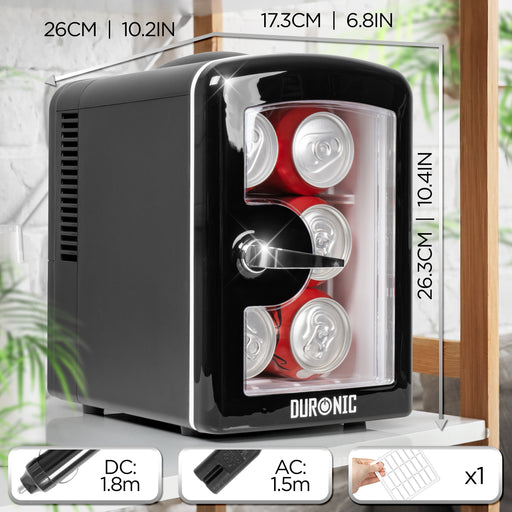 Duronic MFW4 BK Mini réfrigérateur 42W 4 litres Jusqu’à 6 cannettes Refrigerateur pour Snacks boisson lait maternel cosmétique médicament Maintien au chaud Bureau chambre voiture camping bateau