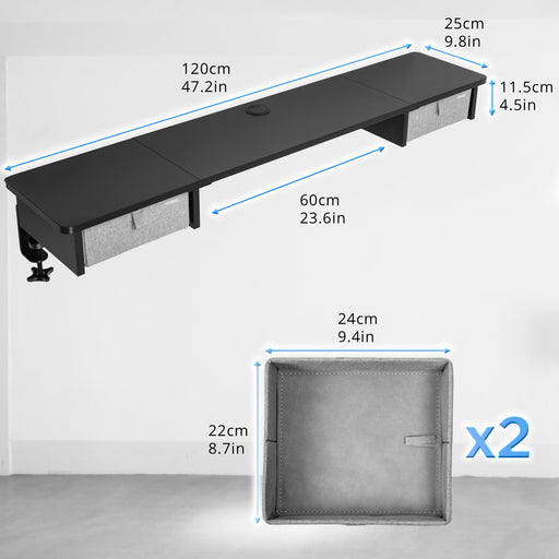 Duronic DD2 BK Planche de 120 cm avec 2 Tiroirs pour Bureau | Compatible avec Plateaux TT120 TT140 TT160 de Duronic | Structure réglable en Hauteur Vendue séparément TM51 ou TM61 | Noir | MDF