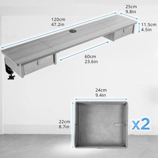 Duronic DD2 GY Planche de 120 cm avec 2 Tiroirs pour Bureau | Compatible avec Plateaux TT120 TT140 TT160 de Duronic | Structure réglable en Hauteur Vendue séparément TM51 ou TM61 | Gris | MDF